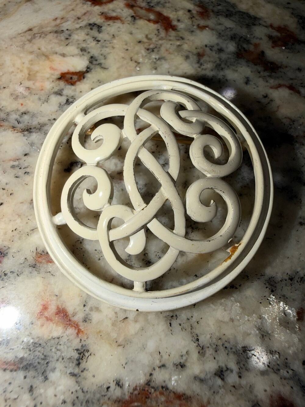 Monet Vintage Cream Enamel Openwork Scroll Brooch